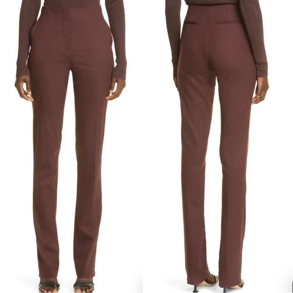 ST. JOHN COLLECTION WOMEN’S ZIP CUFF STRETCH WOOL PANTS RASI RASIN BROWN 8